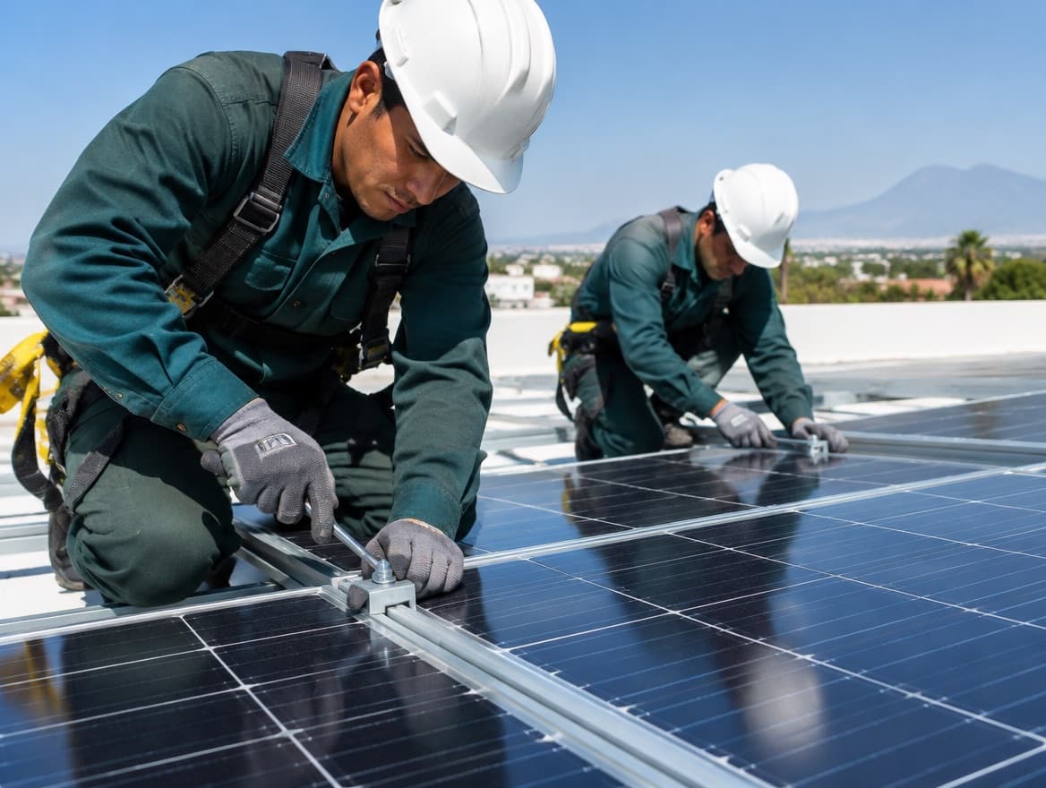 Instaladores SUNEX colocando paneles solares